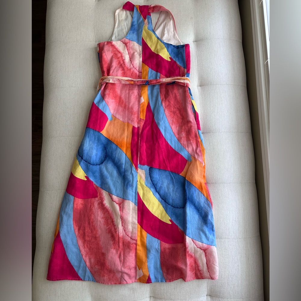 Banana Republic Factory Linen-Blend Twist-Back Midi Dress in Brushstroked Multi - Picture 2 of 8